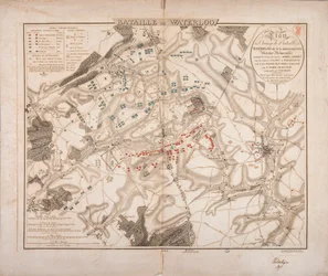 Bataille de Waterloo, carte du champ de bataille, gravée par Jacowick, 1816